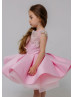 Beaded Pink Satin Lace Flower Girl Dress